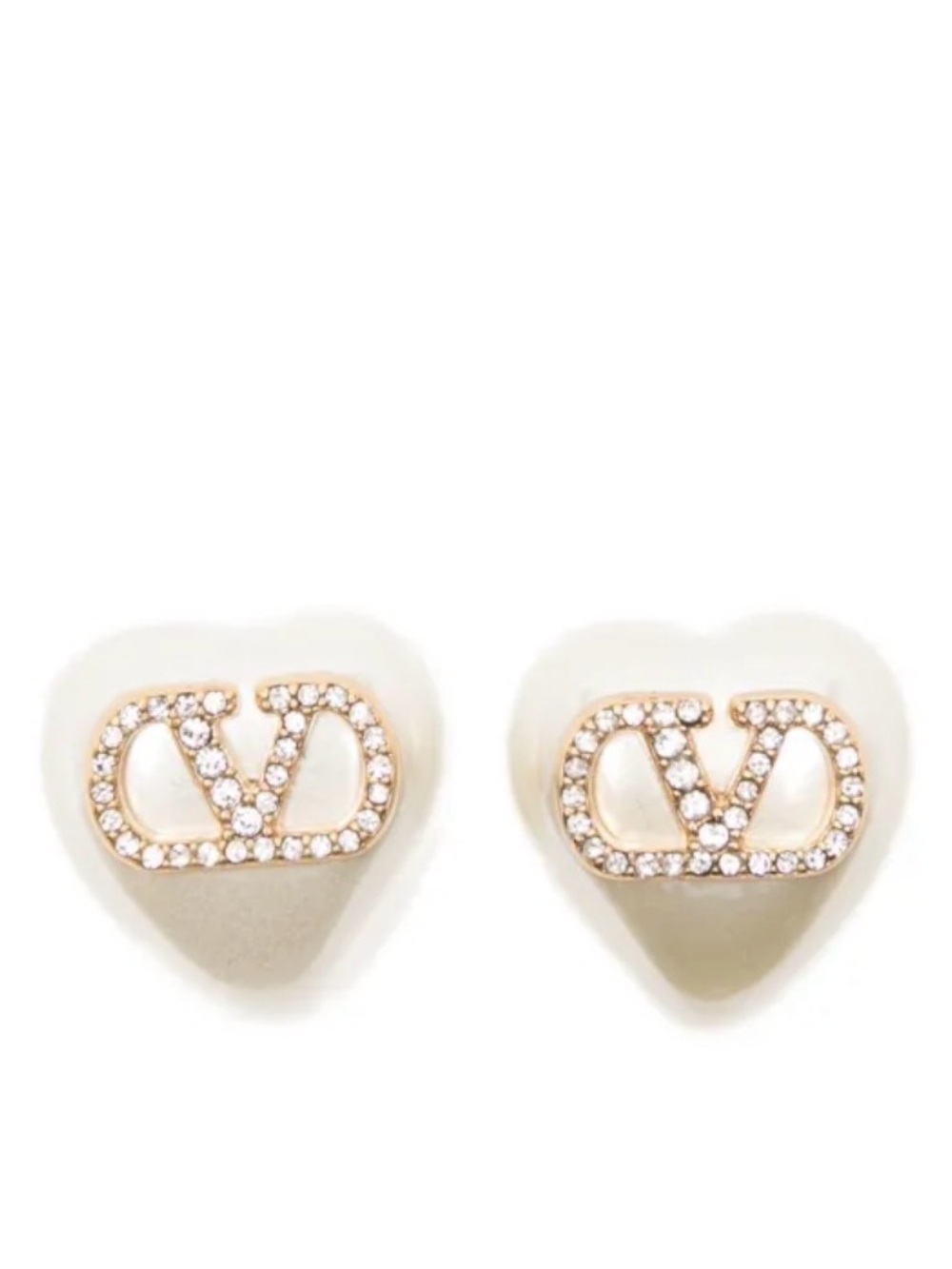 Valentino Garavani Ivory Heart Logo Crystal Stud Earrings